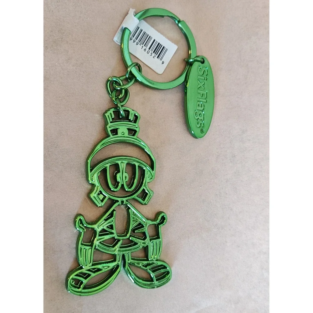Six Flags Keychain Green Marvin the Martian Electroplated Looney Tunes